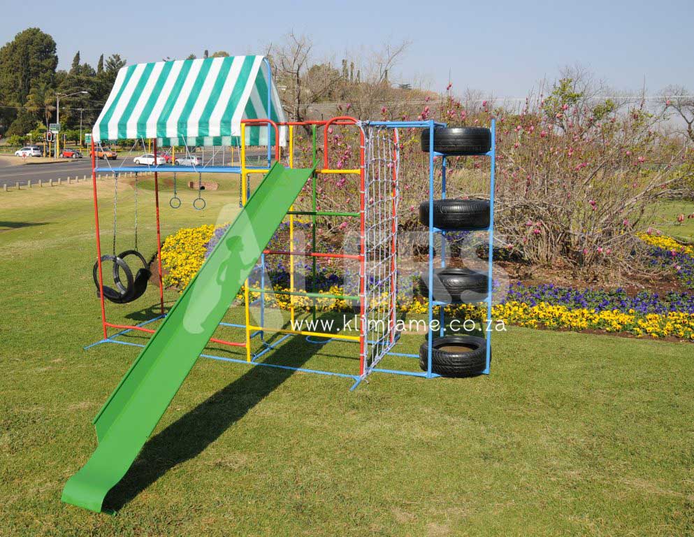 Standard Senior Jungle Gym with 3 Steel Slide + Tyre Tunnel Attachment