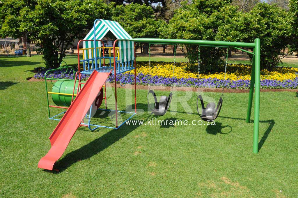 Baby Jungle Gym With Tent + 2m Steel Slide Swing Attachment With 2 Baby Swings