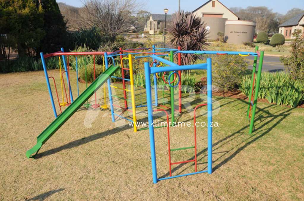 Hexagon Jungle Gym + 3m Steel Slide + Hexagon Hand - Over - Hand Hang Attachment +  Hexagon  Hand - Over - Hand Ring  Attachment + Hexagon Foot over Foot Balancing Attachment